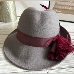 Vintage Geo. W. Bollman & Co. Gray Wool Felt Fedora Hat with Burgundy Trim